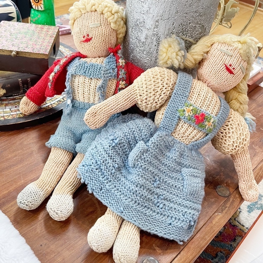 Vintage Handmade Crochet/Sock Boy & Girl Doll Set Collectibles
